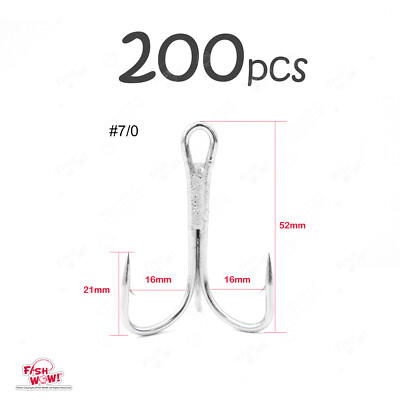 200pcs 7/0 Fishing 3x Treble Nickel Hook hi-carbon steel hook Fish WOW!  bulk pk
