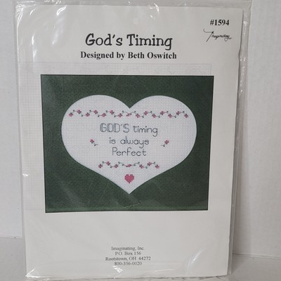 Vintage GODS TIMING IS ALWAYS PERFECT Cross Stitch Kit Sealed #1594 Beth Oswitch