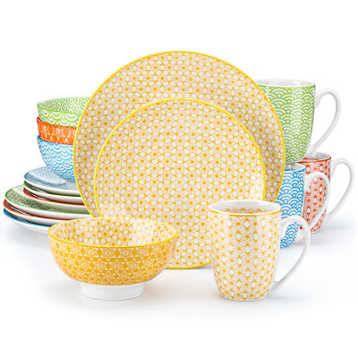 vancasso NATSUKI Dinnerware Set Porcelain Multicolour Dinner Service Set Japanes