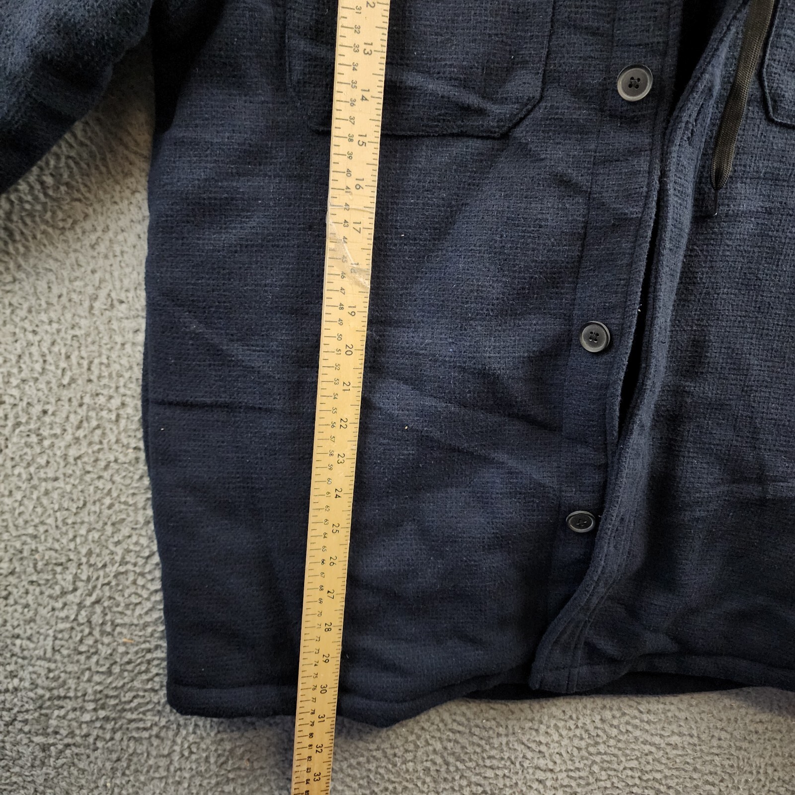 HEDGE Wool Blend Hooded Jacket Men's XL Midnight Navy Drawstring Front Button - Picture 7 of 13