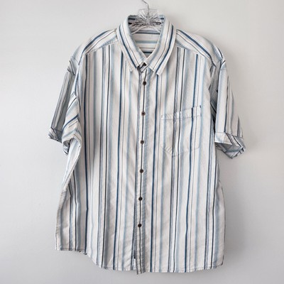 Kuhl Shirt Men's L/XL White Blue Striped Button Up Outdoor Hiking Camping Pocket