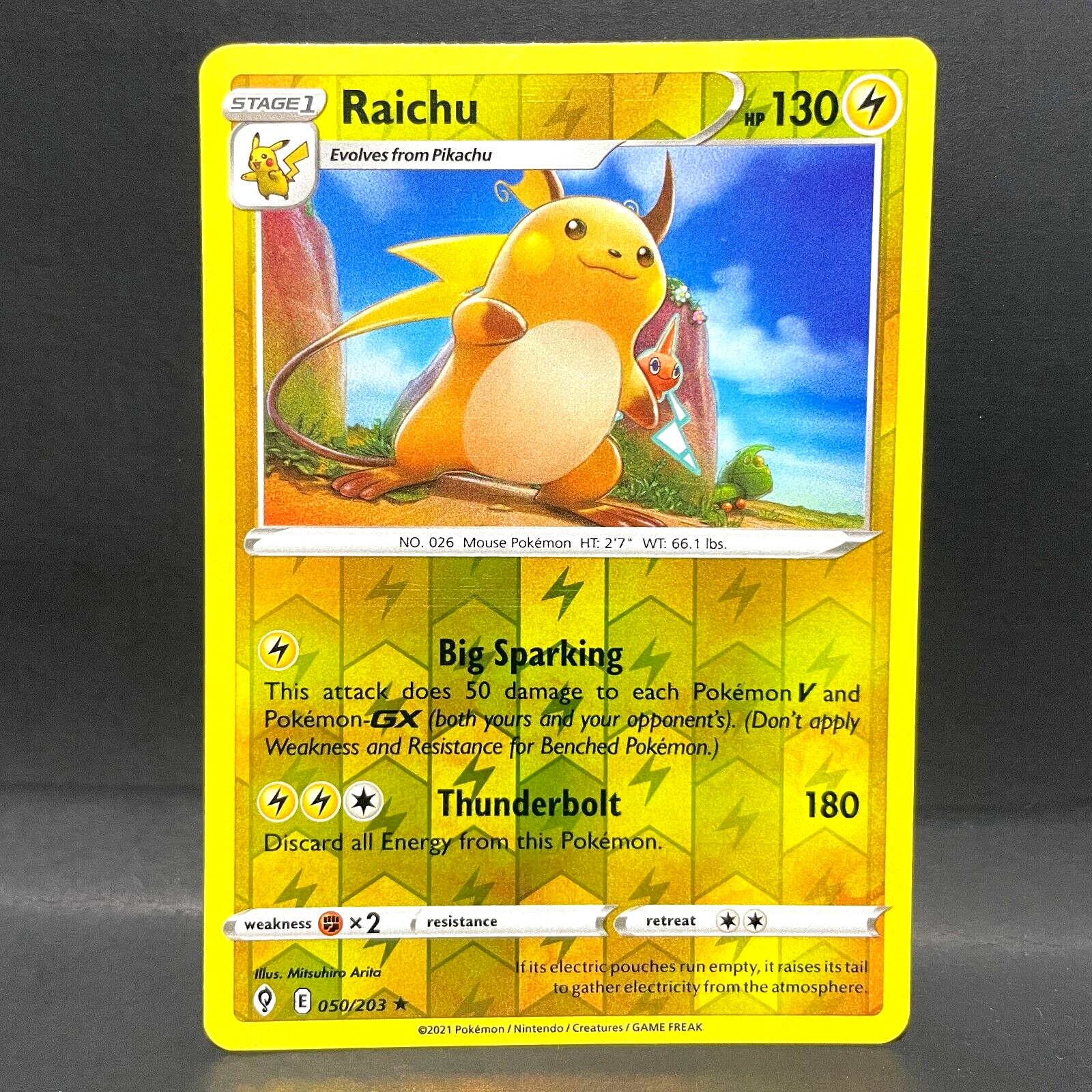 2021 POKEMON EVOLVING SKIES RAICHU 050/203 REVERSE HOLO