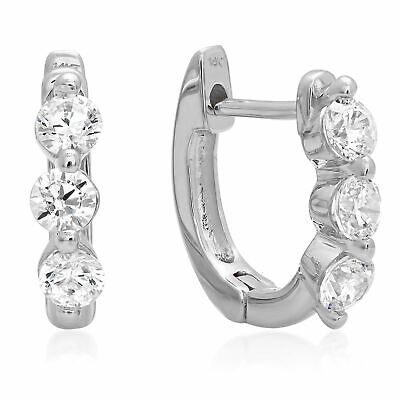 Pre-owned Pucci 0.48ct Round Cut Hoop Lab Created Diamond Solid 18k White Gold Earrings In G-h