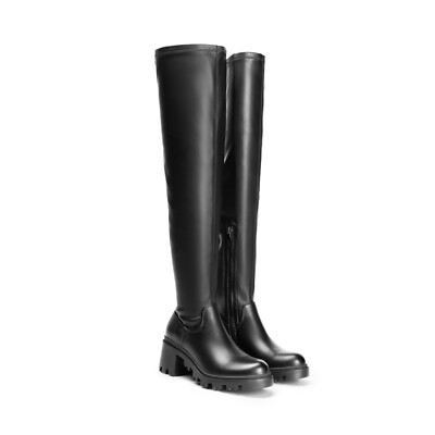Women's Fashion Over The Knee High Boots High Chunky Stretch Boots Zip Closure