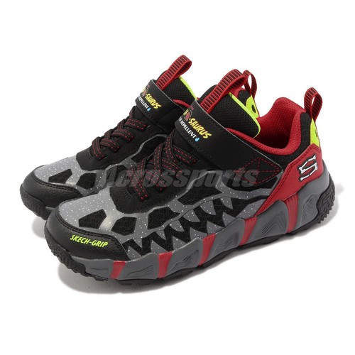 Skechers Velocitrek-Dino-Quest Dinosaurs Black Red Kids Casual 402229-LBKRD