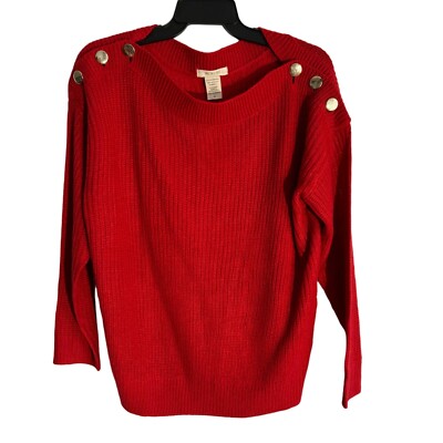 Willow & Sage Red Knit Button-Shoulder Sweater M 100% Acrylic