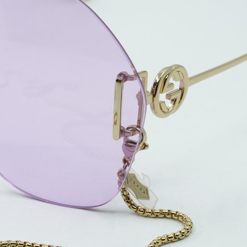 Pre-owned Gucci Gg1203s 001 Gold/violet With Gold Chain 65-16-140 Sunglasses In Purple