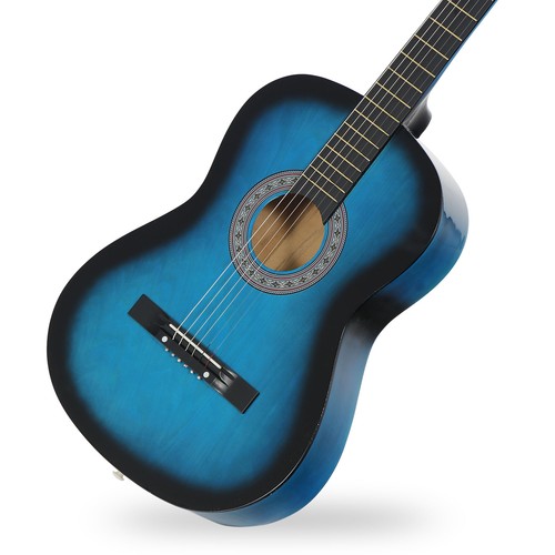 ::Beginners Acoustic Guitar w/Guitar Case, Strap, Tuner & Pick Steel Strings Blue