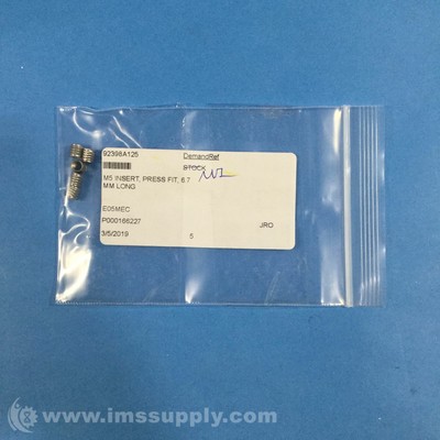 McMaster-Carr 92398A125 M5 Inserts, Bag of 5, 6.7 mm Length FNIP