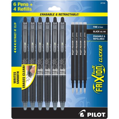 Pilot Frixion Erasable Pens - 6 Pack of Black Ink Pens + 4 B