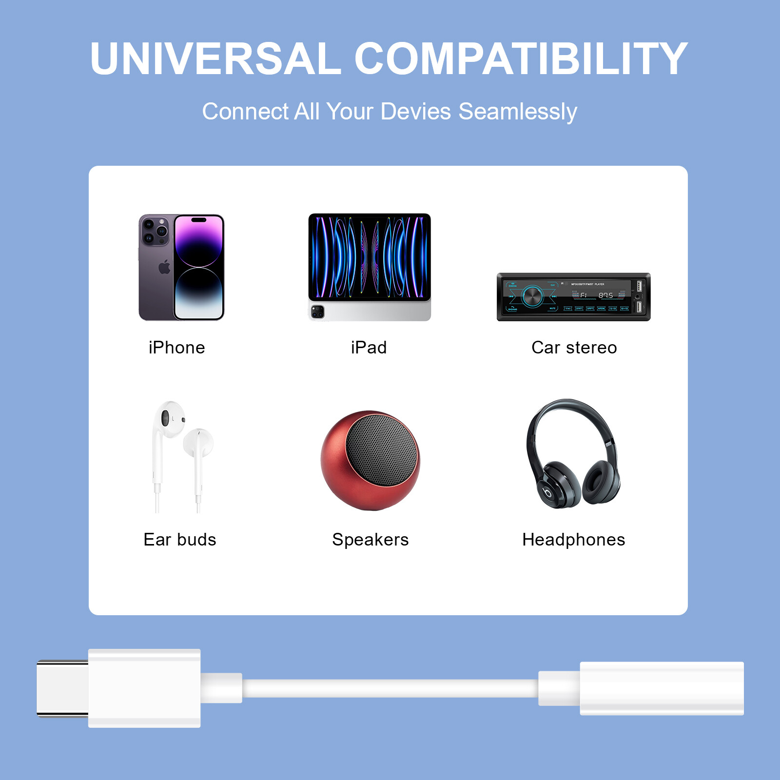 For Samsung Galaxy A14 A23 A54 5G USB-C to 3.5mm Aux Jack Adapter Earphone Cable