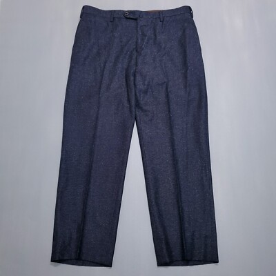 PT01 Dress Pants Men 36x27 Blue Wool Silk Blend Torino Italy Flat Front Trousers