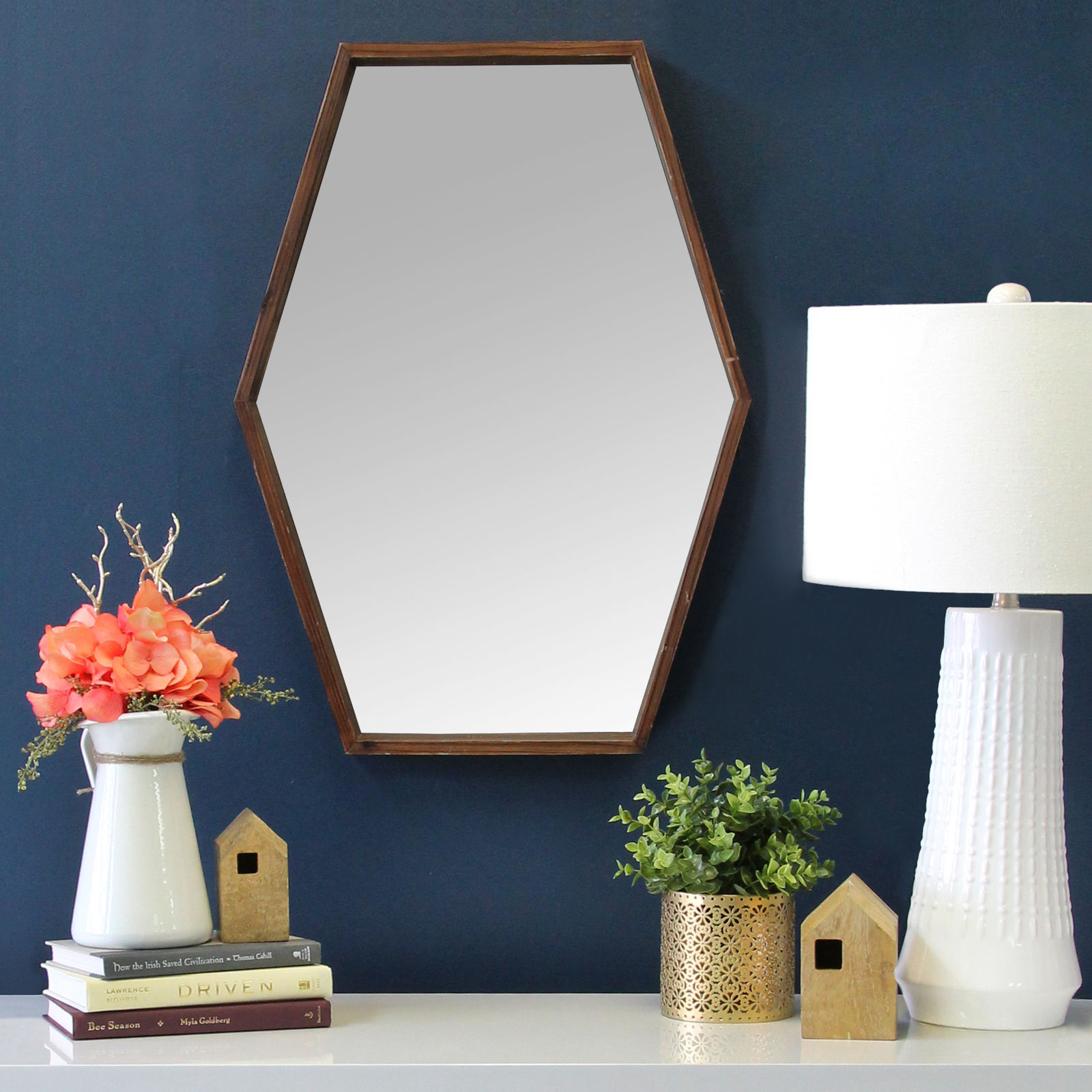 Hexagon Wood Mirror Hanging Interior Wall Art Home Decor 7477135222370