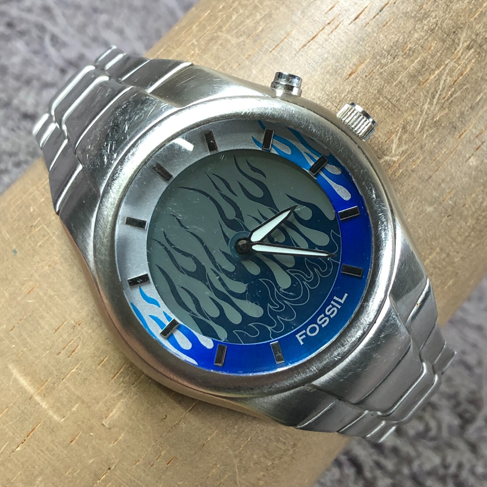 Fossil Big Tic Men JR-8222 Blue Flame Silver Tone Quartz