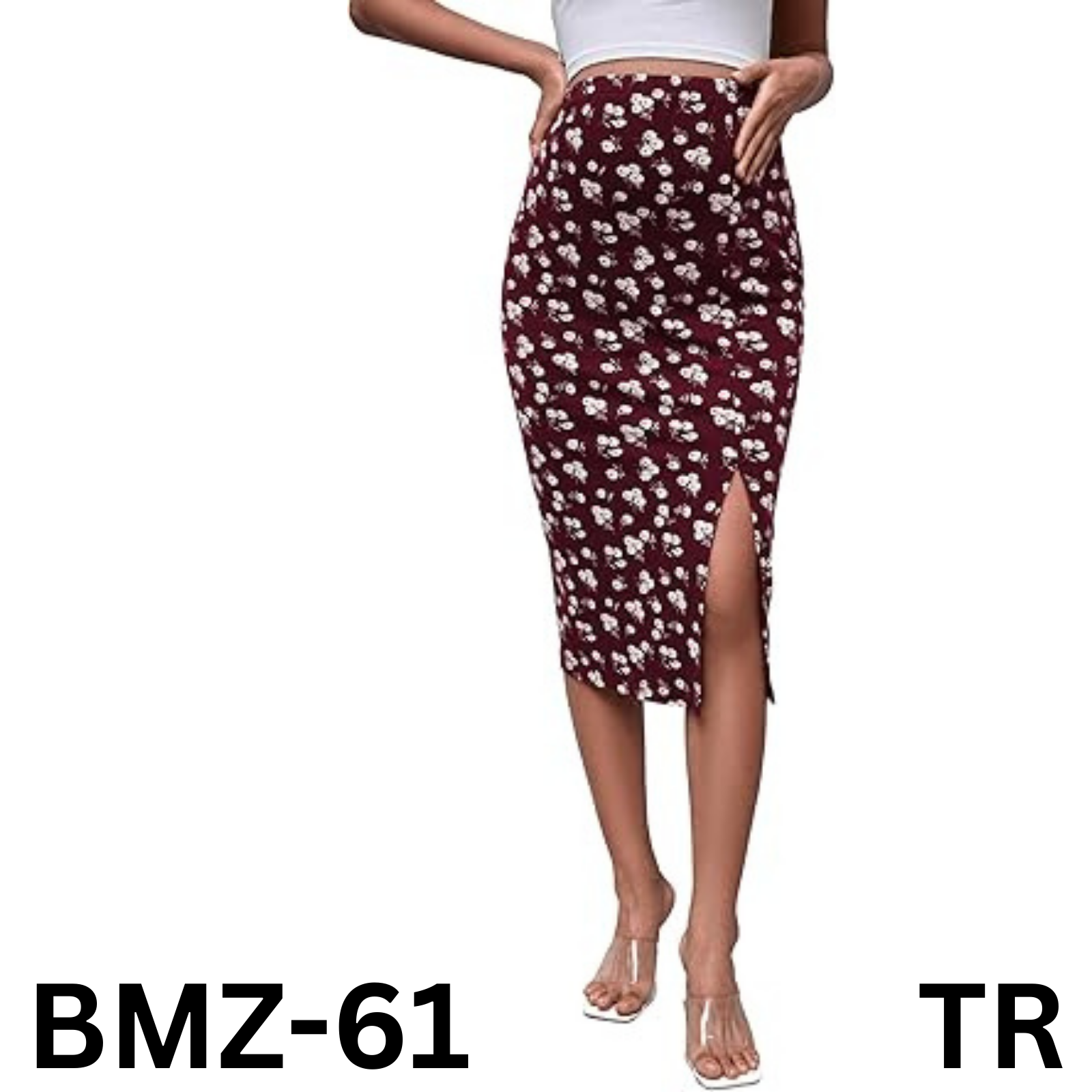 OYOANGLE Women's Maternity Boho Floral Print High Waist Split Hem Midi Skirt, L
