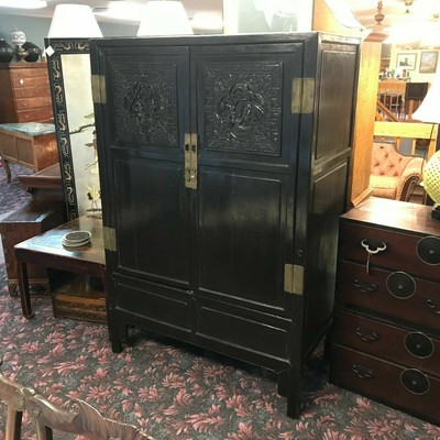 Chinese Vintage Hardware Yellow Brown Tall Stoarge Cabinet cs1293E