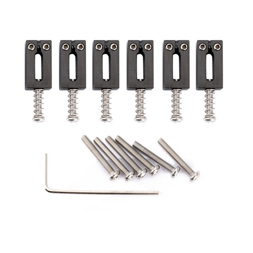 Musiclily Ultra 6Pcs Black 10.5mm Modern Brass Saddles Set For Strat Tele Guitar
