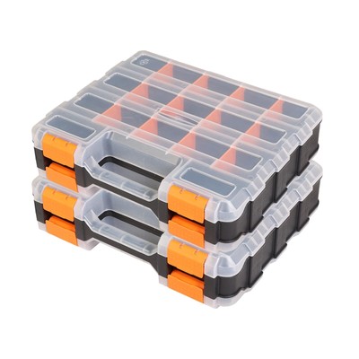Tool Box with Transparent Lid, Double Side 34-Compartments Organizer Box with...