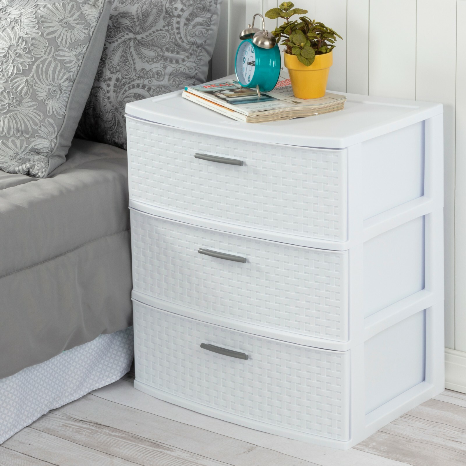 Sterilite 3 Drawer Storage Organizer Weave Cabinet Box Weave