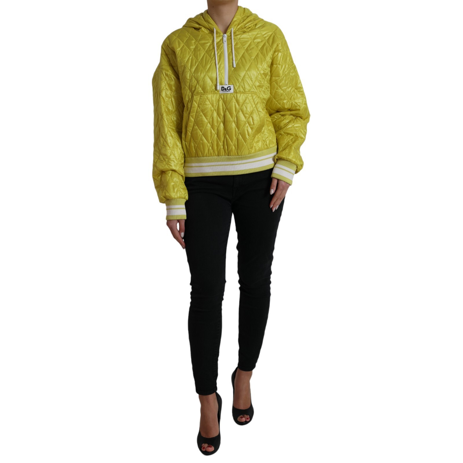 DOLCE & GABBANA Jacket Yellow Nylon Quilted Hooded Pullover