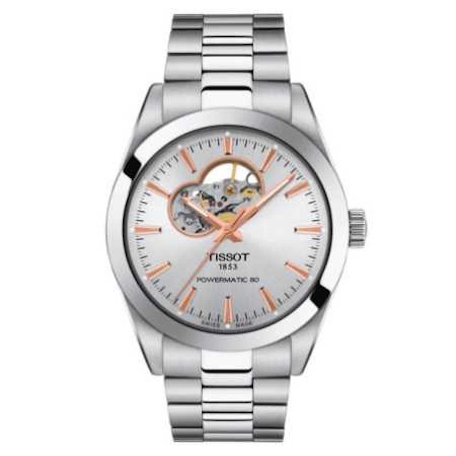 Pre-owned Tissot T1274071103101 Gentleman Powermatic 80 Open Heart T127.407.11.031.01