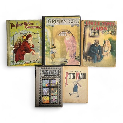 Antique Lot of 5 Childrens Books, Grimms Fairy Tales, Uncle Tom's Cabin, Peter R