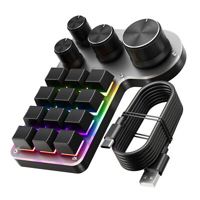 Programmable Macro Keyboard 12-Keys 4 Knob Gaming Keypad with USB Wired+ F4O9