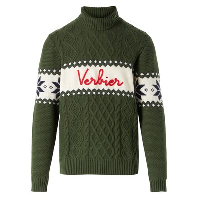 Pre-owned Mc2 Saint Barth Half-turtleneck Sweater With Verbier Lettering In Green