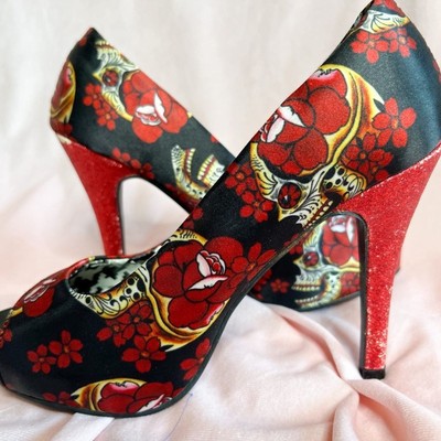 Iron Fist Slow Dance Platform Peep Toe Pumps Black/Red Size 7