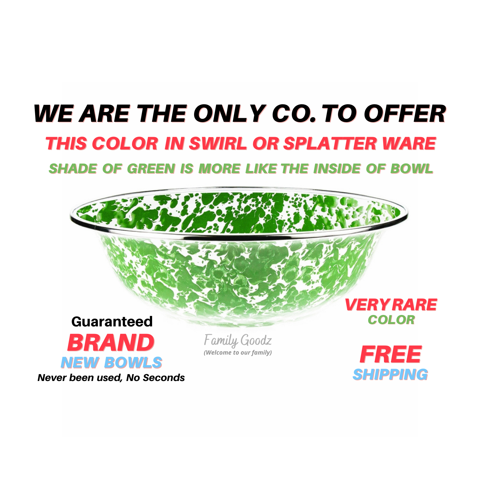 Brand New, Golden Rabbit Enamelware Basin/Serving Bowl Very RARE GREEN Color