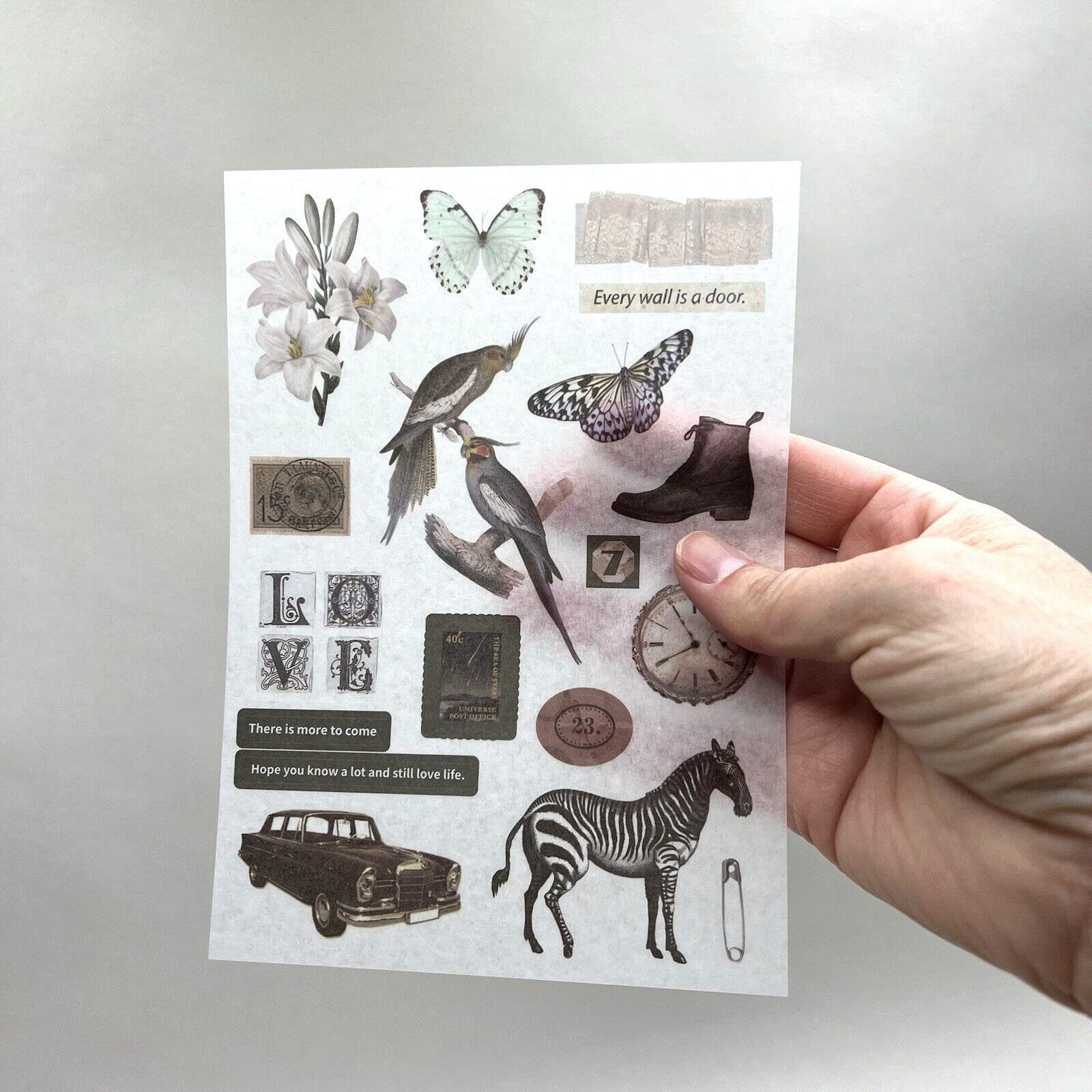 Vintage Style Black Garden Washi Paper Stickers 4 Sheets Junk Journal Collage