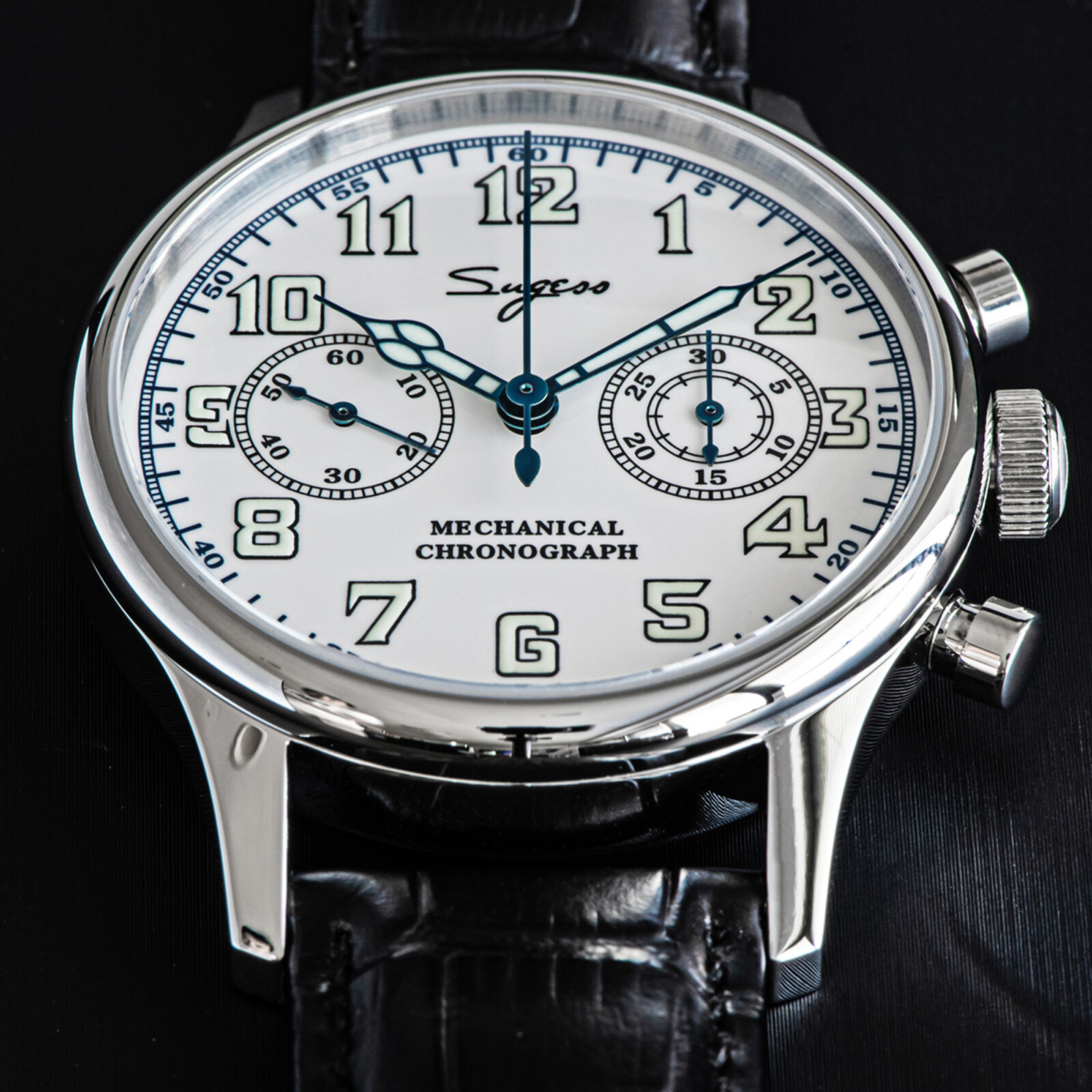 Pre-owned Sugess Chrono Walker Swan Neck Enamel Dial Chrono Watch Seagull 1963 Suchp004k