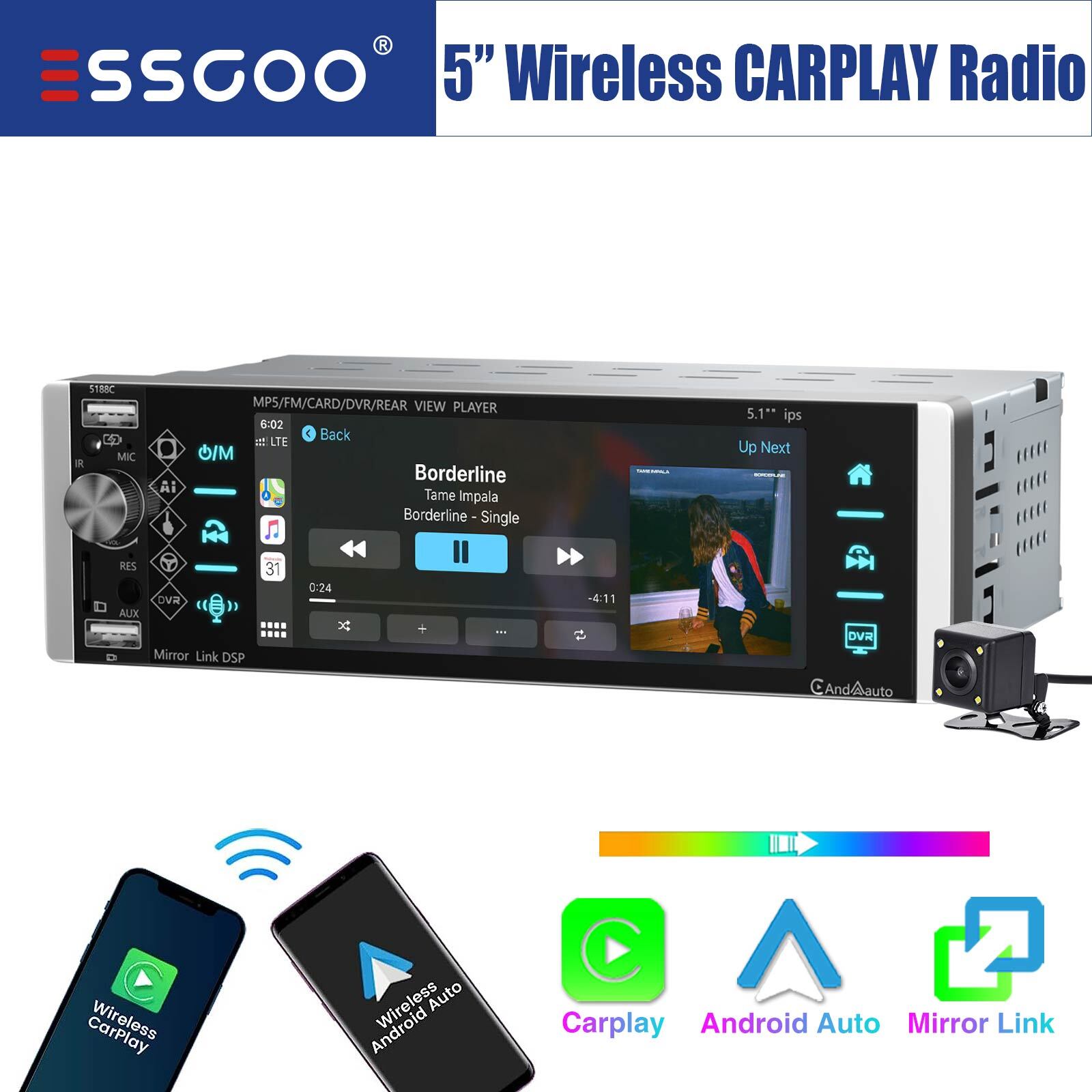 Stereo Wireless Apple Carplay Android Auto Ips Bluetooth Cam