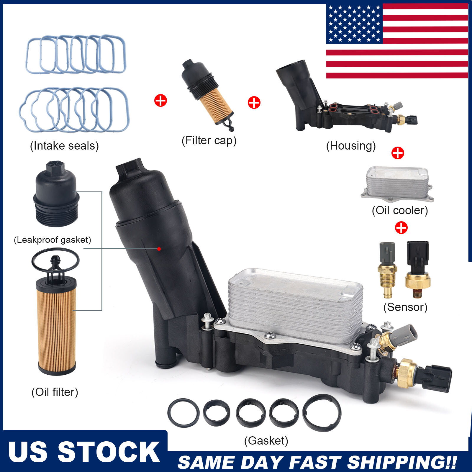 Cooler Filter Housing & Seals For 2014-2018 Chrysler Dodge Ram Jeep 3.6l V6