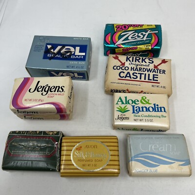 VTG. Bar Soap Lot of 9 Full Size Bars-Kirk's, Jergens & More See Disc. for List