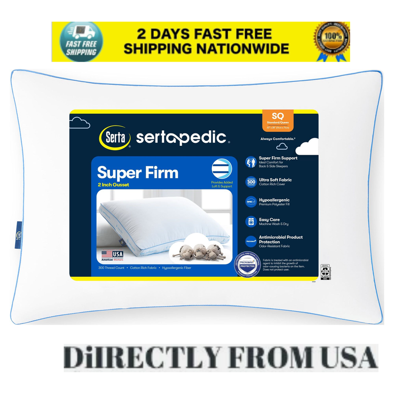Super Firm Bed Pillow Back and Side Sleepers Hypoallergenic Standard/Queen