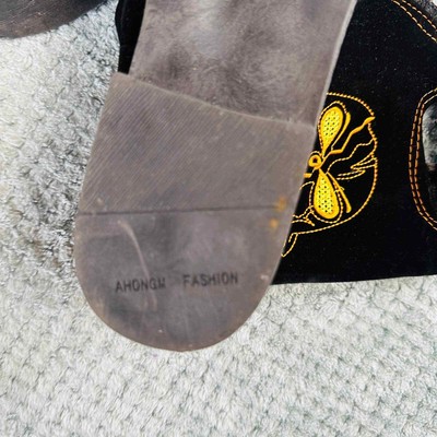 Black Funky Faux Suede Super Lightweight Yellow Western Country Goth Boots 43/10