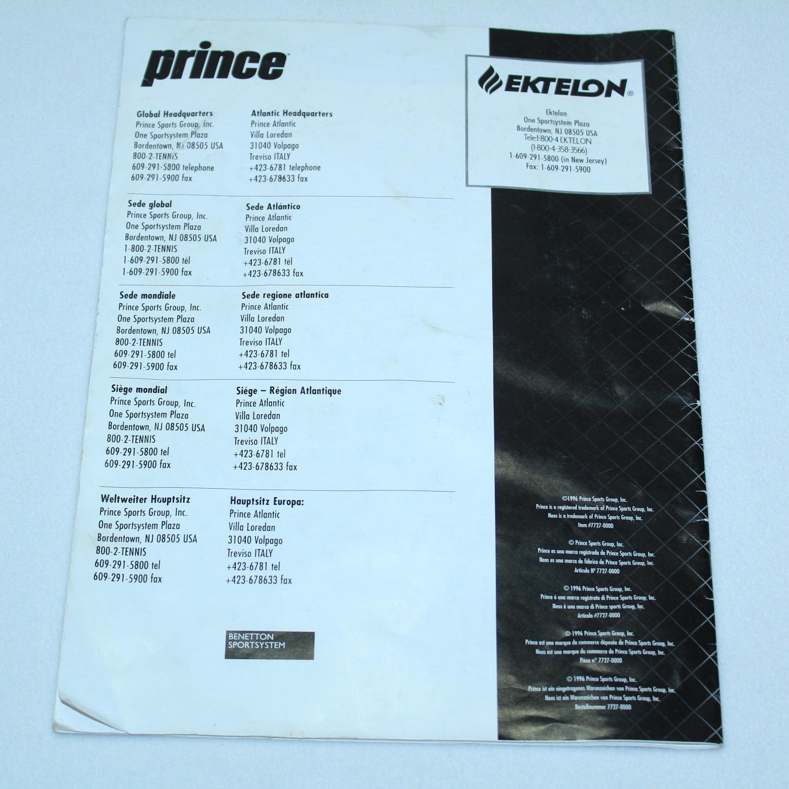 GORGEOUS Ektelon Prince Neos 1000 Tennis Part - OWNER'S MANUAL