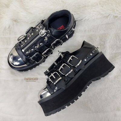 Grave Digger 03 Black Chrome Toe Plate Spiked Shoe Men 4-13