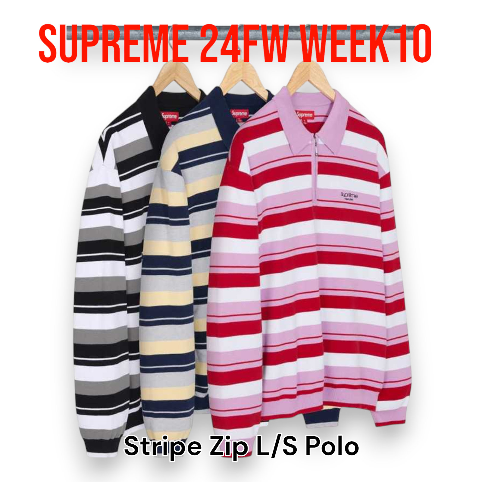 Supreme 24FW Week 10 Stripe Zip L/S Polo Polo Shirt Unisex Supreme 24FW Week 10 Stripe Zip L/S Polo Polo Shirt Unisex