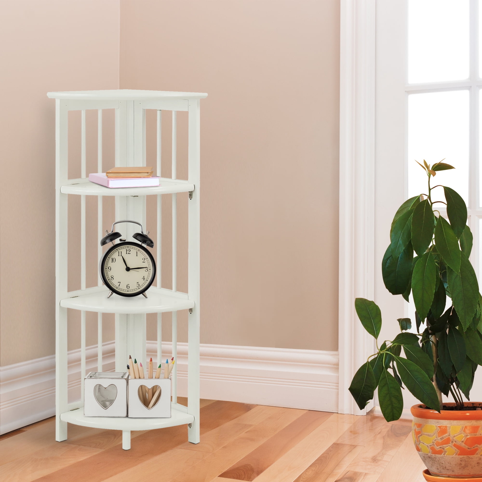 4-Shelf Corner Folding Bookcase - White