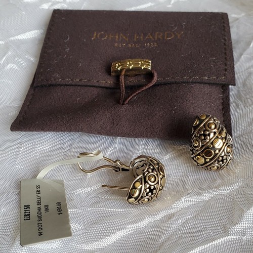 Pre-owned John Hardy Jaisemer Dot 18k Gold Sterling Silver Dot Huggie Earrings