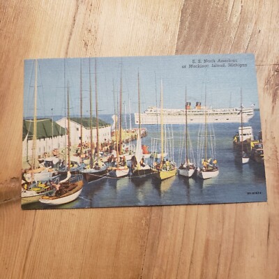 Vintage S North American Ship Boat Mackinac Island Linen Postcard Photo Souvenir