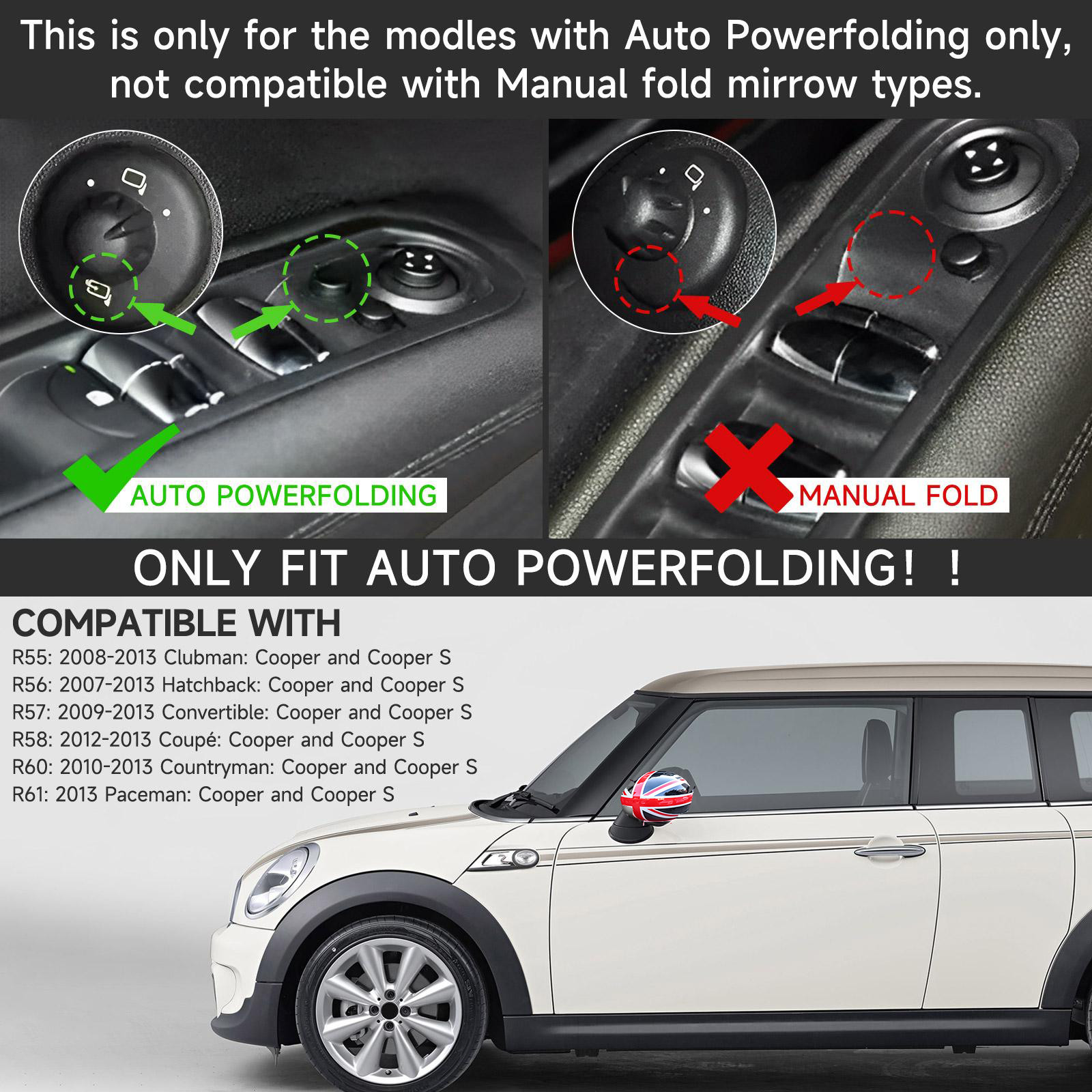 Cubierta De Espejo Retrovisor Lateral Compatible Con BMW Mini Cooper