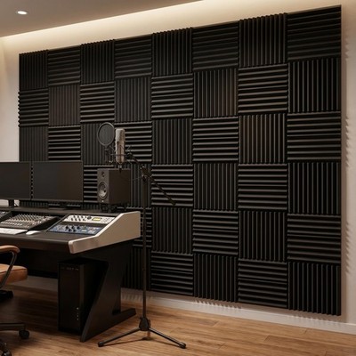 52 Pack Black Double-sided tape 1" x 12" x 12" Acoustic Grid Studio Foam Sound Absorption Wall Panels(Accompanied By Double-Sided Adhesive Tape)
