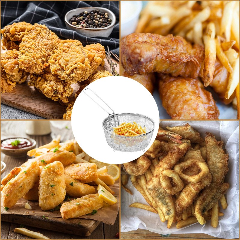 Stainless Steel Fry Baskets with Handle Deep Fryer Strainer Blanching Basket