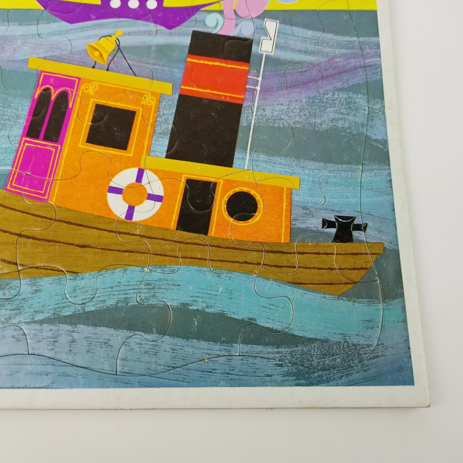 Vintage 1969 Merrigold Press Frame Tray Puzzle Tugboat Boat Water Sun Sailboat