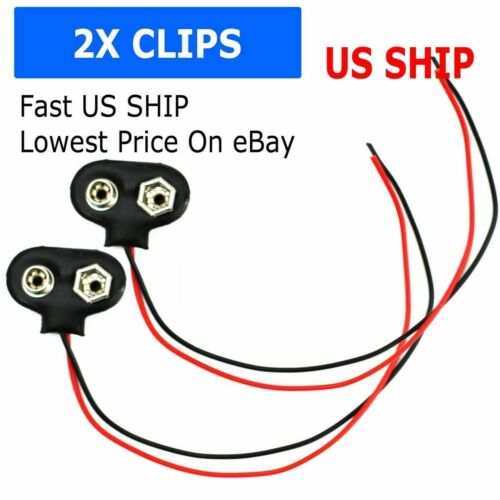 New Pack of 2x  9V Battery Connector Snap Clip Wire Connector Lead Holder T Type
