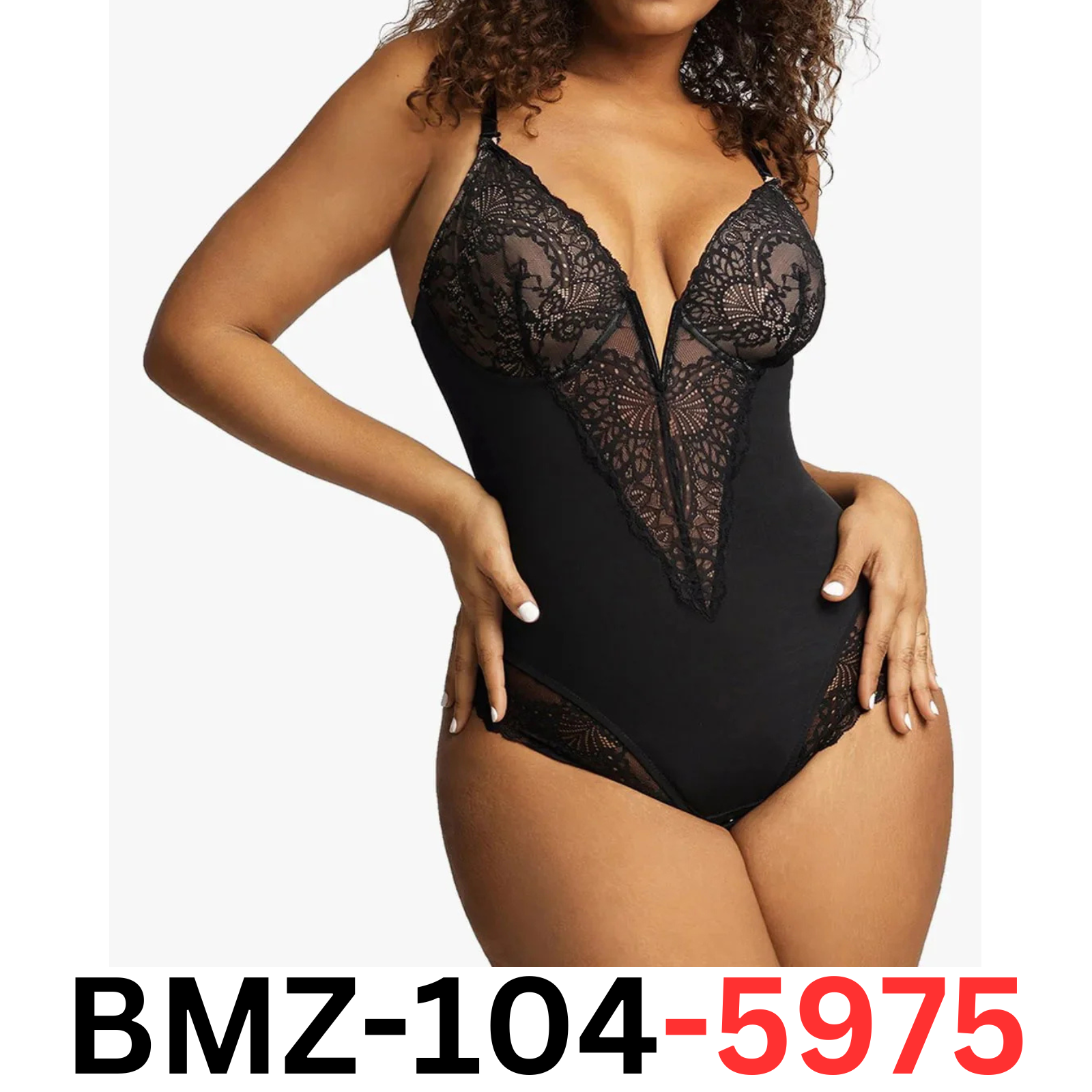 Popilush Shapewear for Women - Deep V-Neck Sleeveless Lace Corset Bodysuit, 3XL