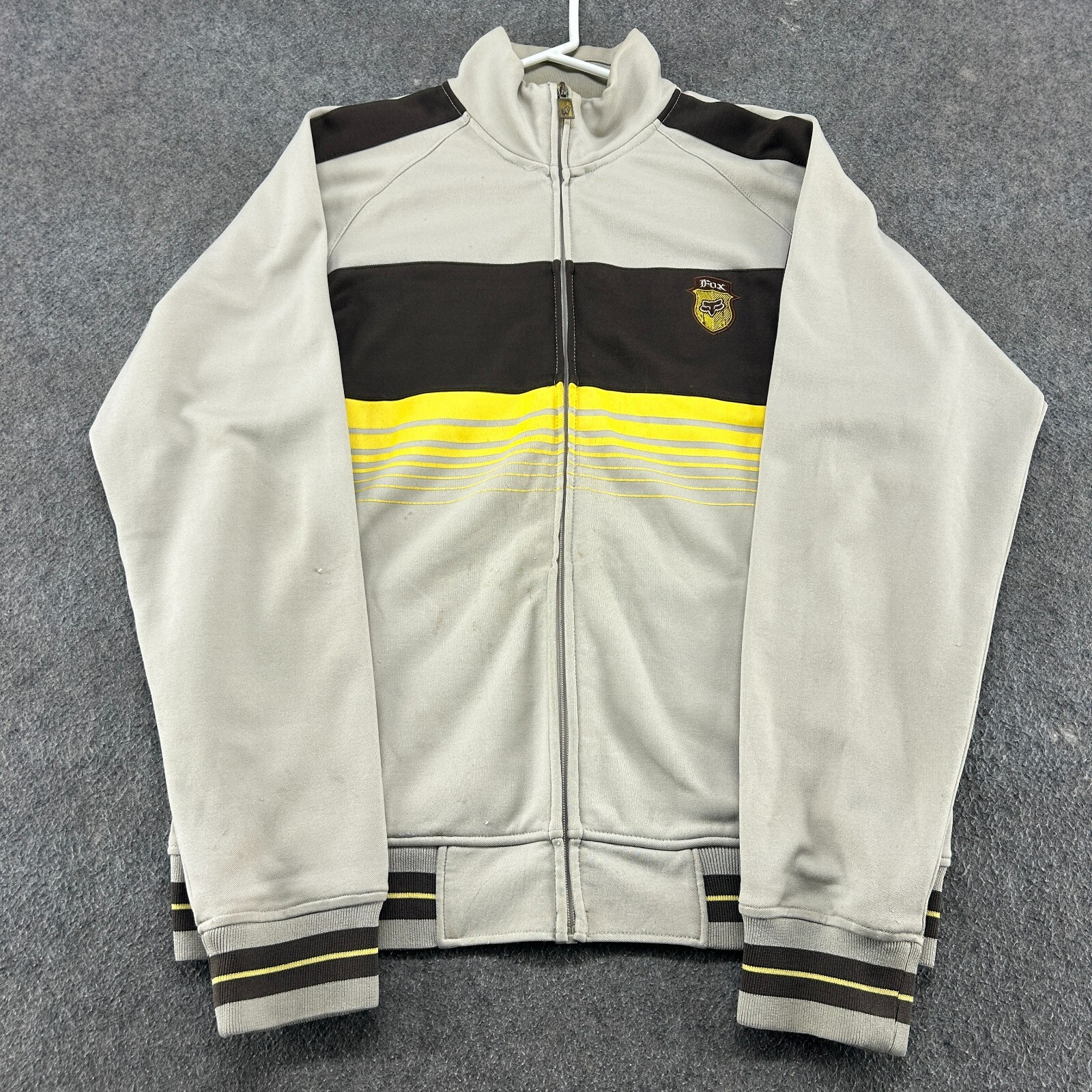 VINTAGE Fox Jacket Mens XL Beige Polyester Track Racing